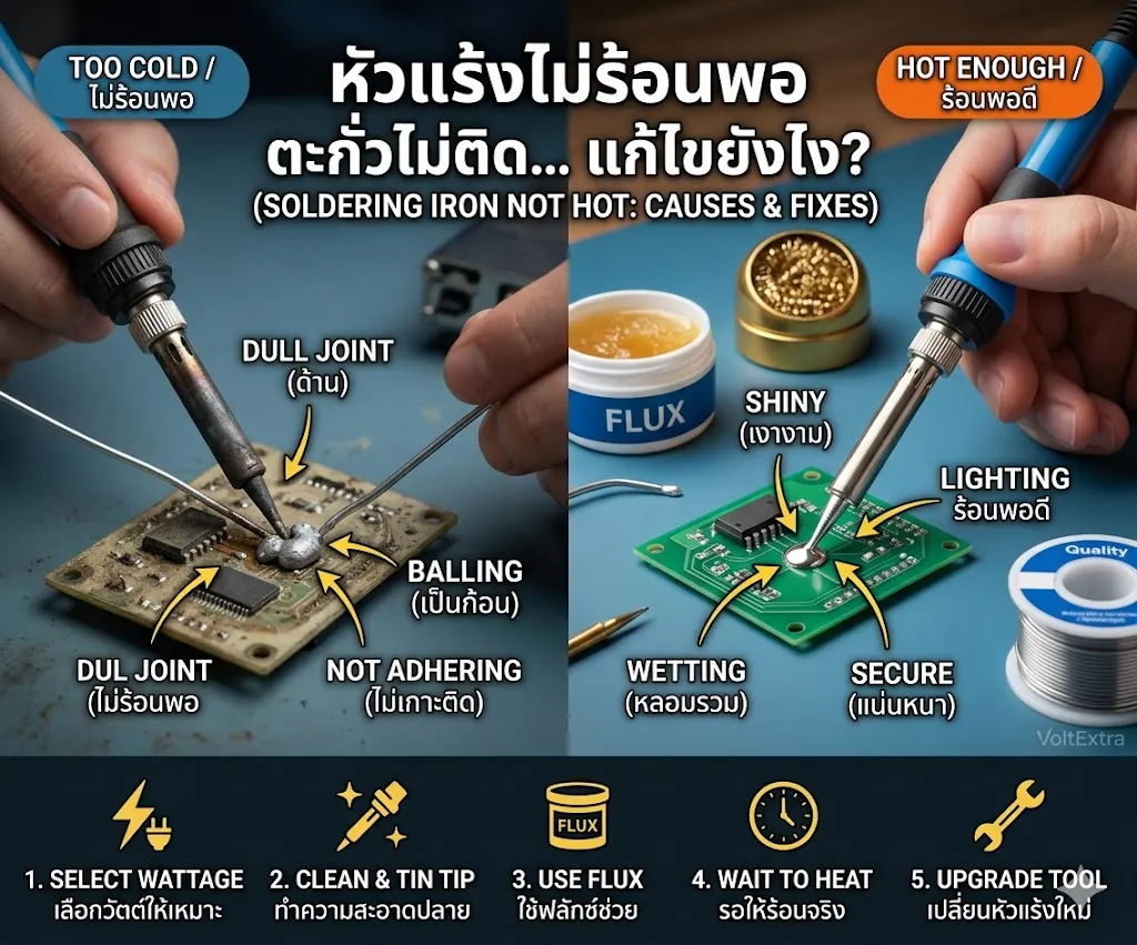 หัวแร้งไม่ร้อนพอ ทำให้ตะกั่วไม่ติด