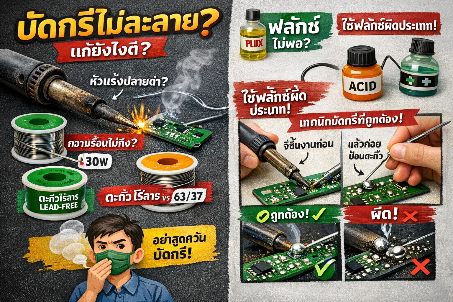 ตะกั่วบัดกรีไม่ละลายเกิดจากอะไร