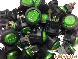 สวิทช์มีไฟ 12 V 3ขา กลม สีเขียว