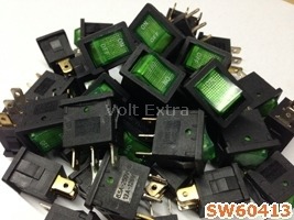 สวิทช์มีไฟ 220 V 3ขา เหลี่ยมเล็ก สีเขียว